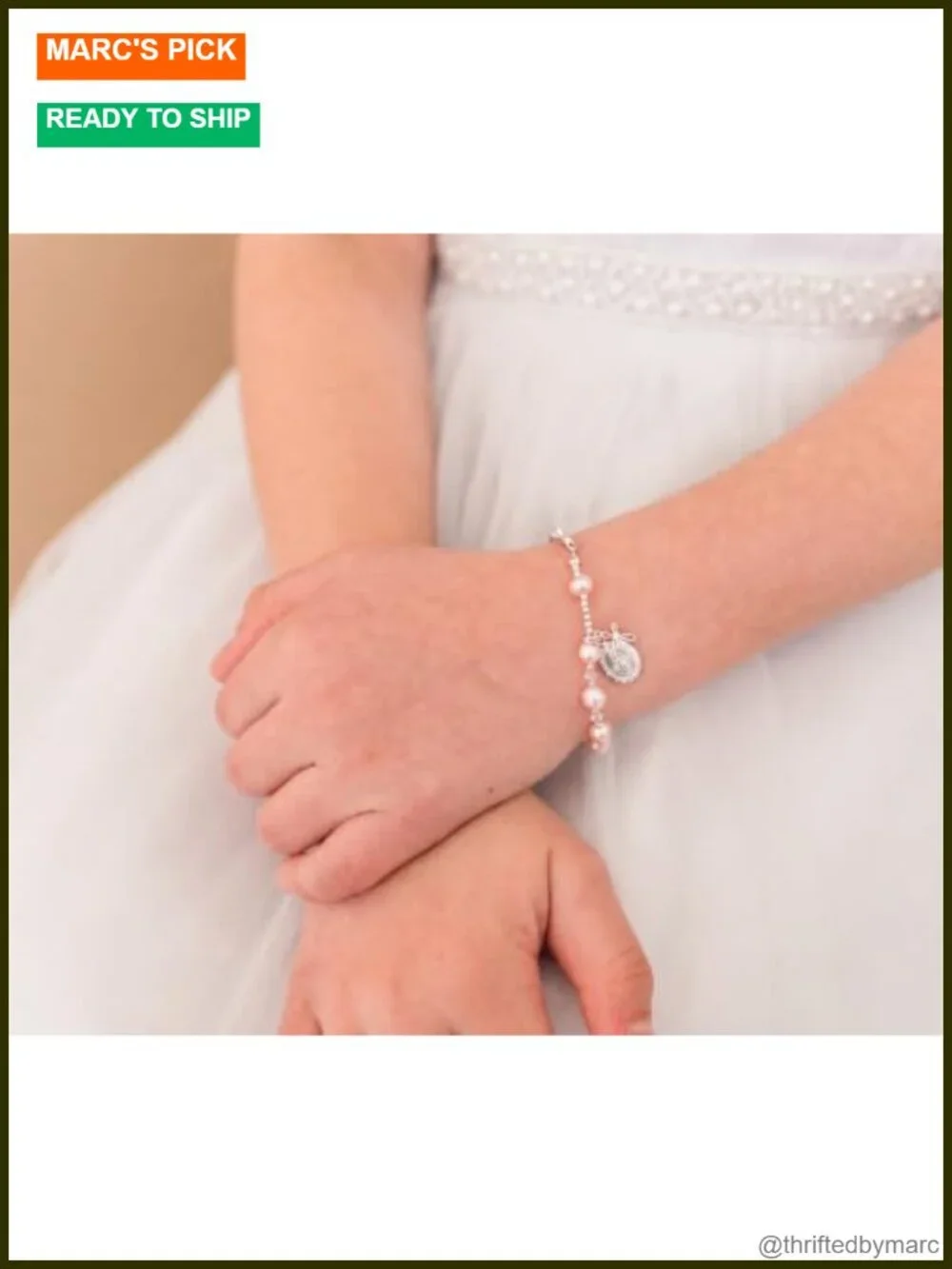 Girls Sterling Silver Rosary Bracelet, 14K Gold-Plated Adjustable First